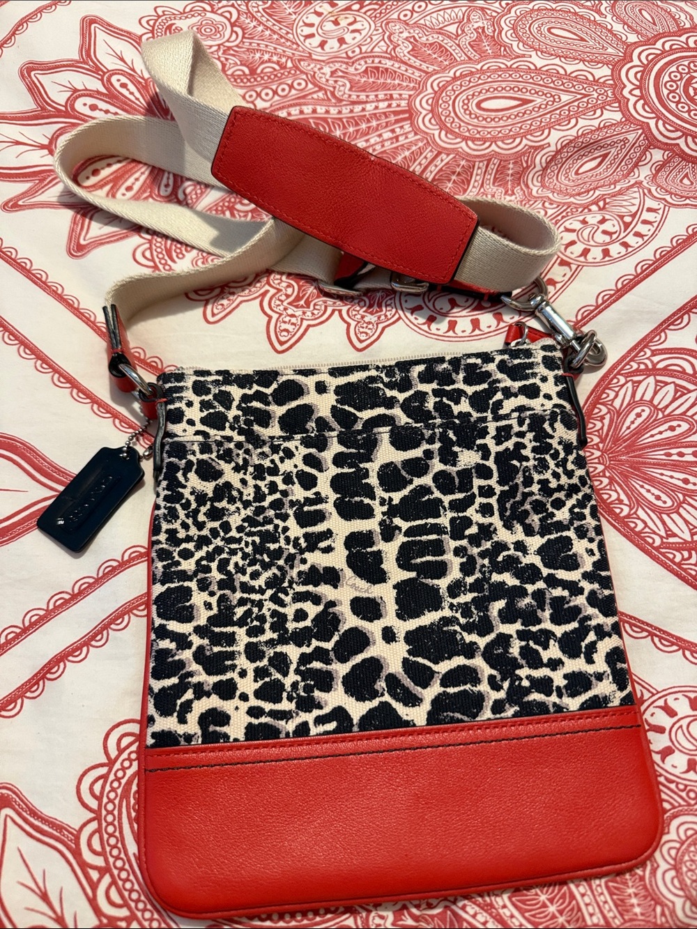 Coach Red Leather & Ocelot Legacy Crossbody Bag